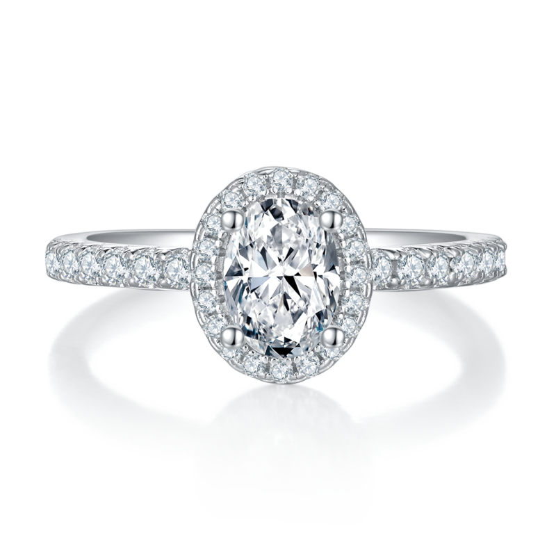 Affordable Luxury蛋形S925银镀白金MoissaniteWomen's Ring1.0ctD级